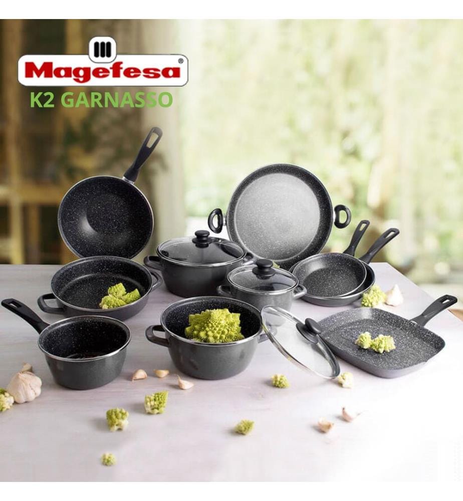 Ensemble de 8 pièces de cuisine SAN IGNACIO Nona avec poêles à frire en acier émaillé MAGEFESA K2 Gransasso (18/20/24 cm)