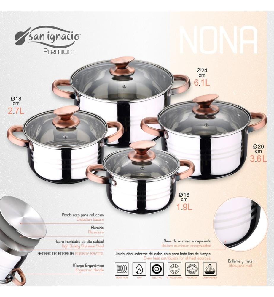 Ensemble de 8 pièces de cuisine SAN IGNACIO Nona avec poêles à frire en acier émaillé MAGEFESA K2 Gransasso (18/20/24 cm)
