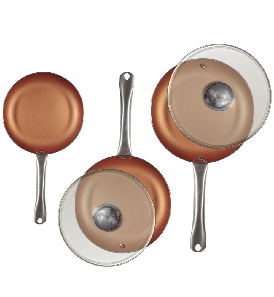 Ensemble de 5 poêles à frire Ø20Ø24Ø28 (avec couvercle) en aluminium pressé, compatible induction, Optimum Copper