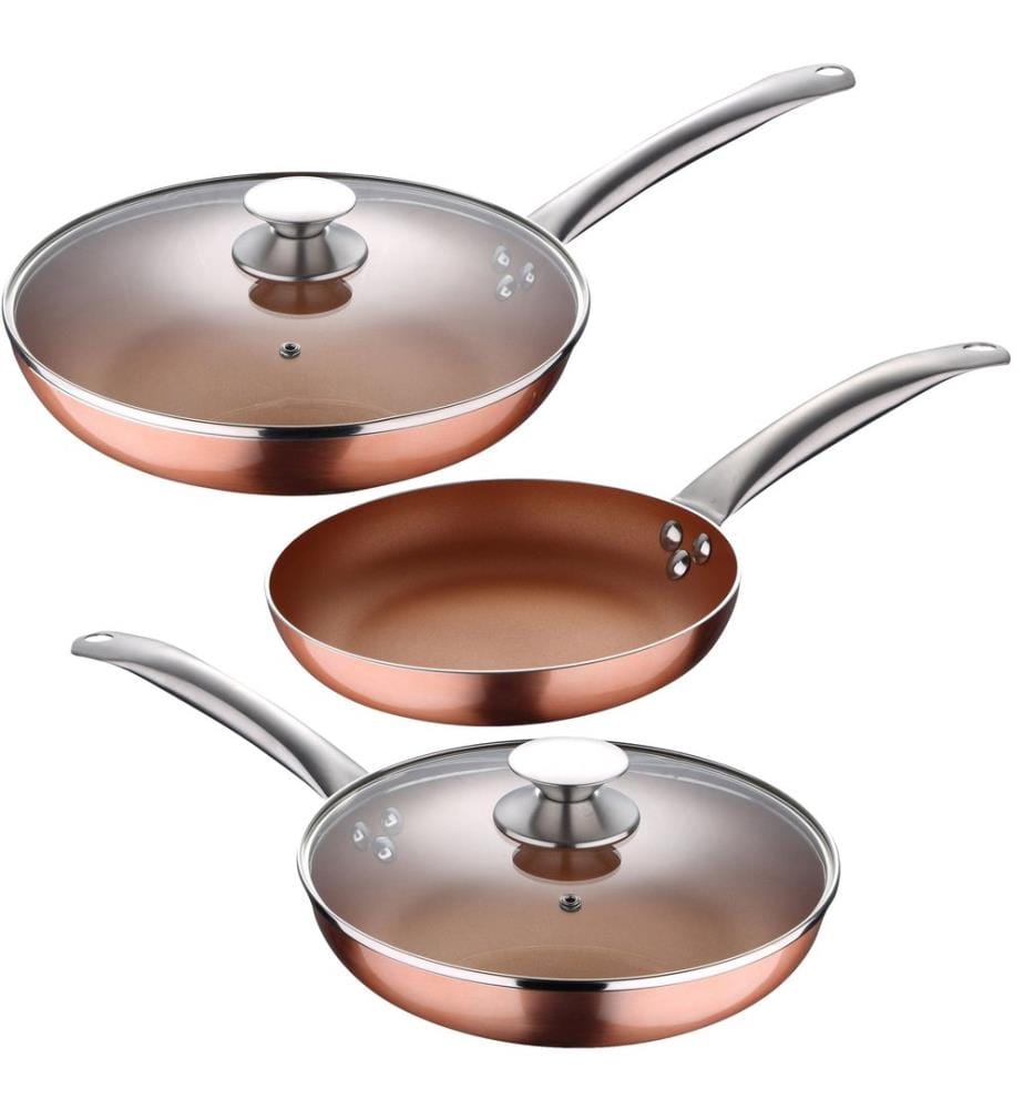 Ensemble de 5 pièces de batterie de cuisine en acier inoxydable « Onil » + ensemble de 5 poêles à frire en aluminium pressé