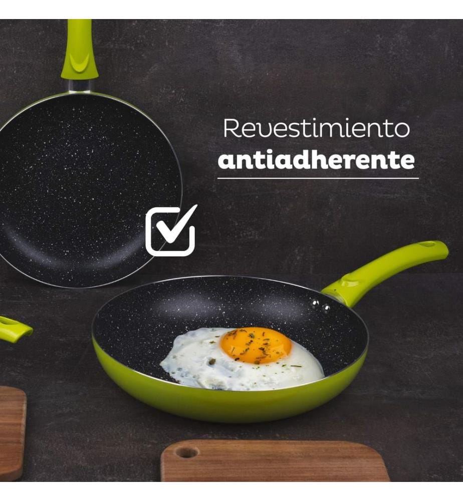 Ensemble de 3 poêles (20+24+28 cm) en aluminium pressé vert avec un ensemble de 4 couteaux en acier inoxydable et un bloc à couteaux universel/Tacoma, grande capacité