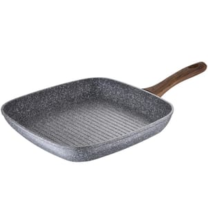 Poêle à griller en aluminium forgé 28 x 28 cm, zones de cuisson par induction, revêtement intérieur et extérieur effet marbre, poignée effet bois, collection Daimiel