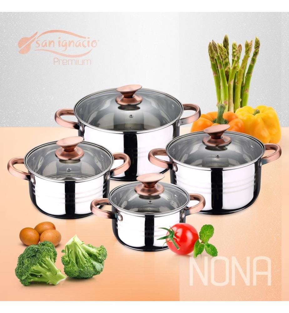 Batterie de cuisine 8 pièces en acier inoxydable, compatible avec les plaques à induction, Collection San Ignacio Premium