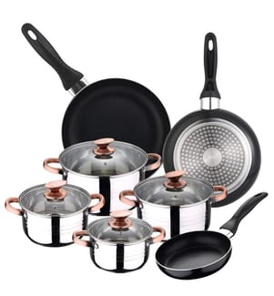 Batterie de cuisine SIP 8 pièces + lot de 3 poêles à frire 16/20/24