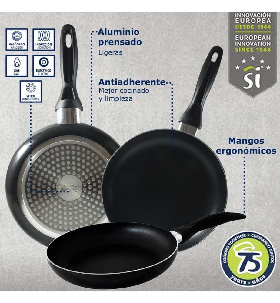 Batterie de cuisine SIP 8 pièces + lot de 3 poêles à frire 16/20/24