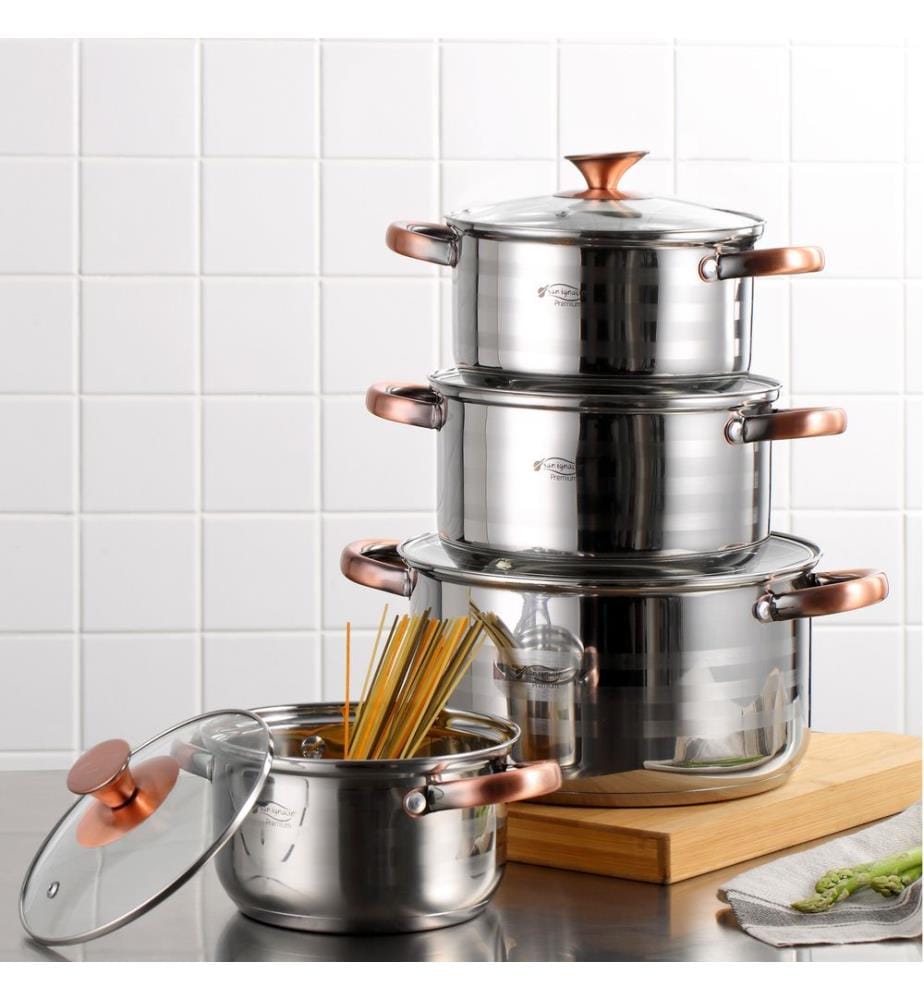 Batterie de cuisine SIP 8 pièces + lot de 3 poêles à frire 16/20/24