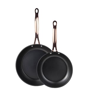 Lot de 2 poêles à frire Ø20Ø24cm en aluminium forgé noir mat et cuivre Bergner