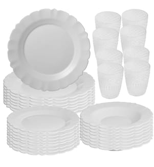 San Ignacio - Service de table 24 pièces en verre opale blanc avec 8 verres en cristal de 260 ml
