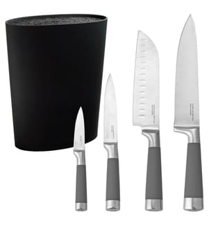 Ensemble de couteaux Tacoma universel lavable, grande capacité, et ensemble de 4 couteaux San Ignacio Premium : couteau de chef, Santoku, couteau multifonction et éplucheur.