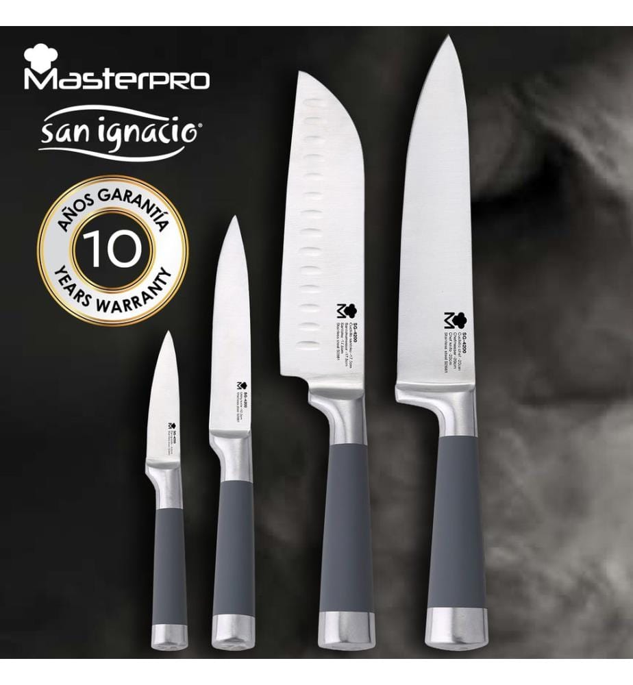 Ensemble de 8 pièces de batterie de cuisine en acier inoxydable SAN IGNACIO Hita, adapté aux plaques à induction, comprenant un ensemble de 4 couteaux de cuisine San Ignacio.