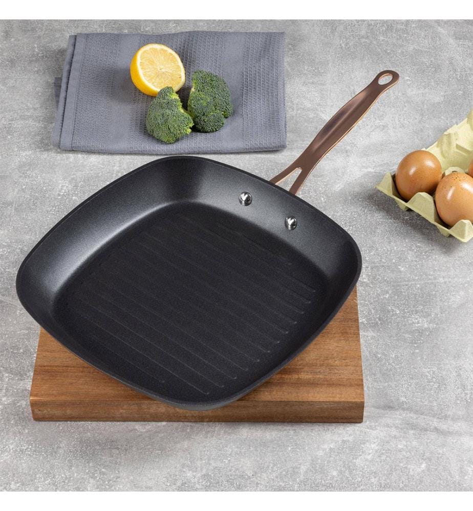 Poêle à griller Bergner en cuivre 28 x 28 cm, en aluminium forgé antiadhésif noir mat