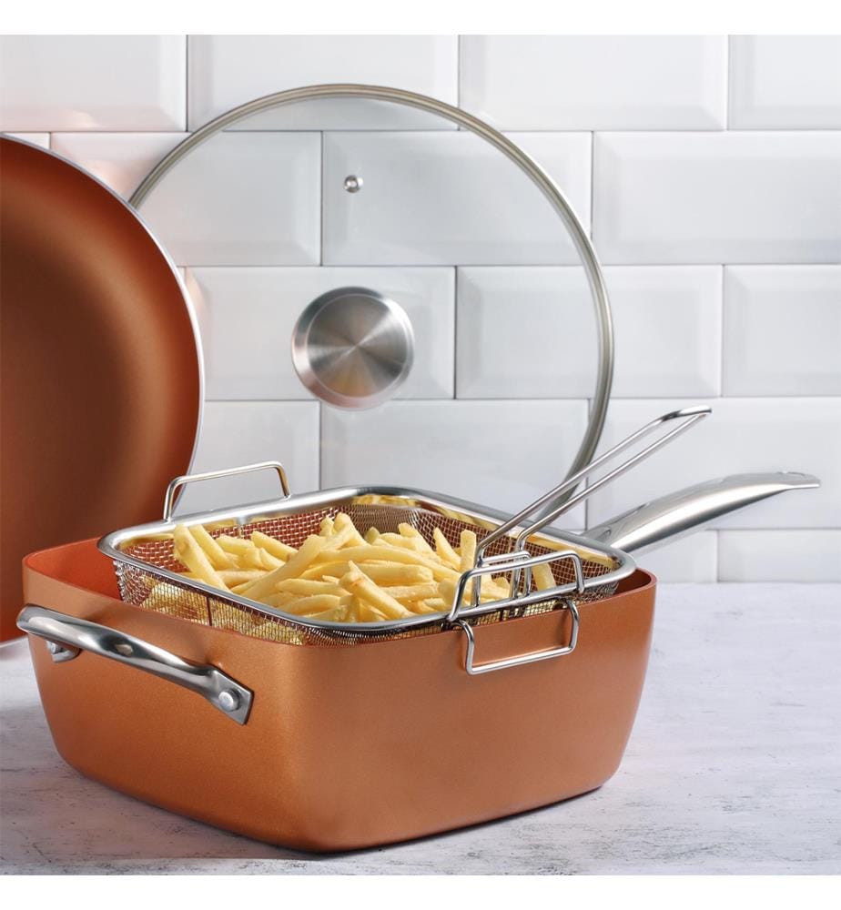 Ensemble de poêles carrées Bergner Optimum Copper 24x24cm en aluminium pressé + ensemble de 3 couteaux en acier inoxydable avec manche