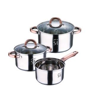 Batterie de cuisine 5 pièces en acier inoxydable, diamètres 16, 18 et 20 cm, compatible induction, collection Onil