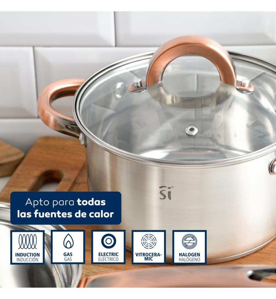Batterie de cuisine 5 pièces en acier inoxydable, diamètres 16, 18 et 20 cm, compatible induction, collection Onil