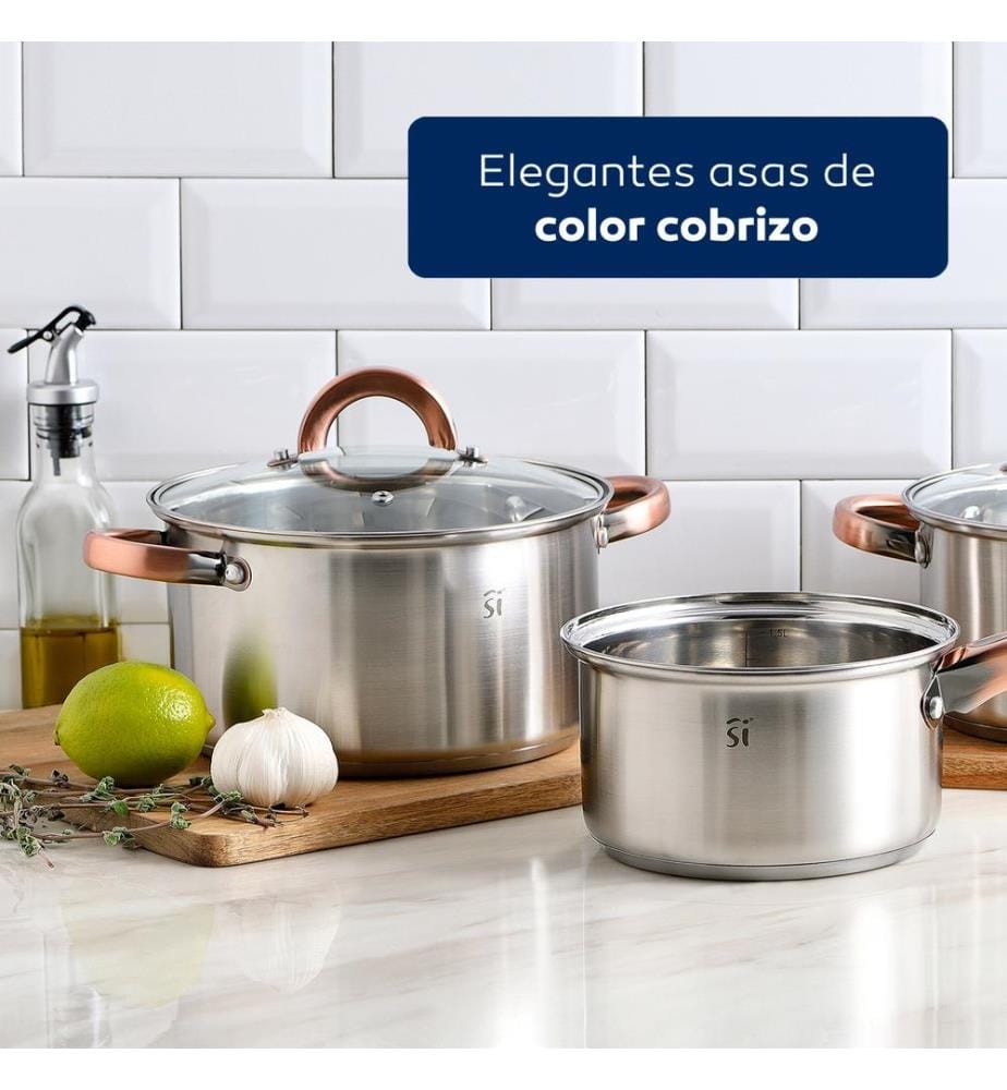 Batterie de cuisine 5 pièces en acier inoxydable, diamètres 16, 18 et 20 cm, compatible induction, collection Onil