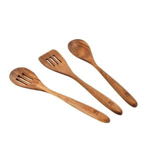 Ensemble compact San Ignacio 3 pièces d'ustensiles de cuisine en bois d'acacia
