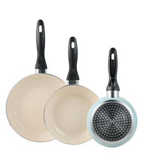 Ensemble de 3 poêles à frire Ø16Ø20Ø24cm en aluminium pressé, bleu clair, San Ignacio