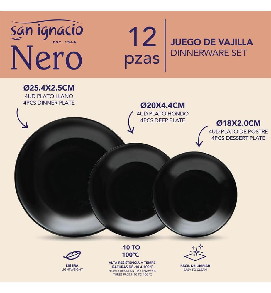 Service de table noir 12 pièces San Ignacio