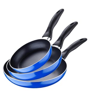 Ensemble de 3 poêles (16+20+24 cm) en aluminium pressé bleu marine paradis