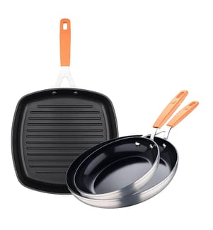 Ensemble de 2 poêles à frire Ø16Ø28cm + poêle à griller carrée 28x28cm en aluminium forgé pour induction COMPACT San Ignacio