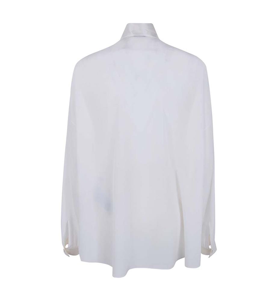 Top a tunica con scollo alla Lavallière in crêpe de Chine di seta - Bianco sporco