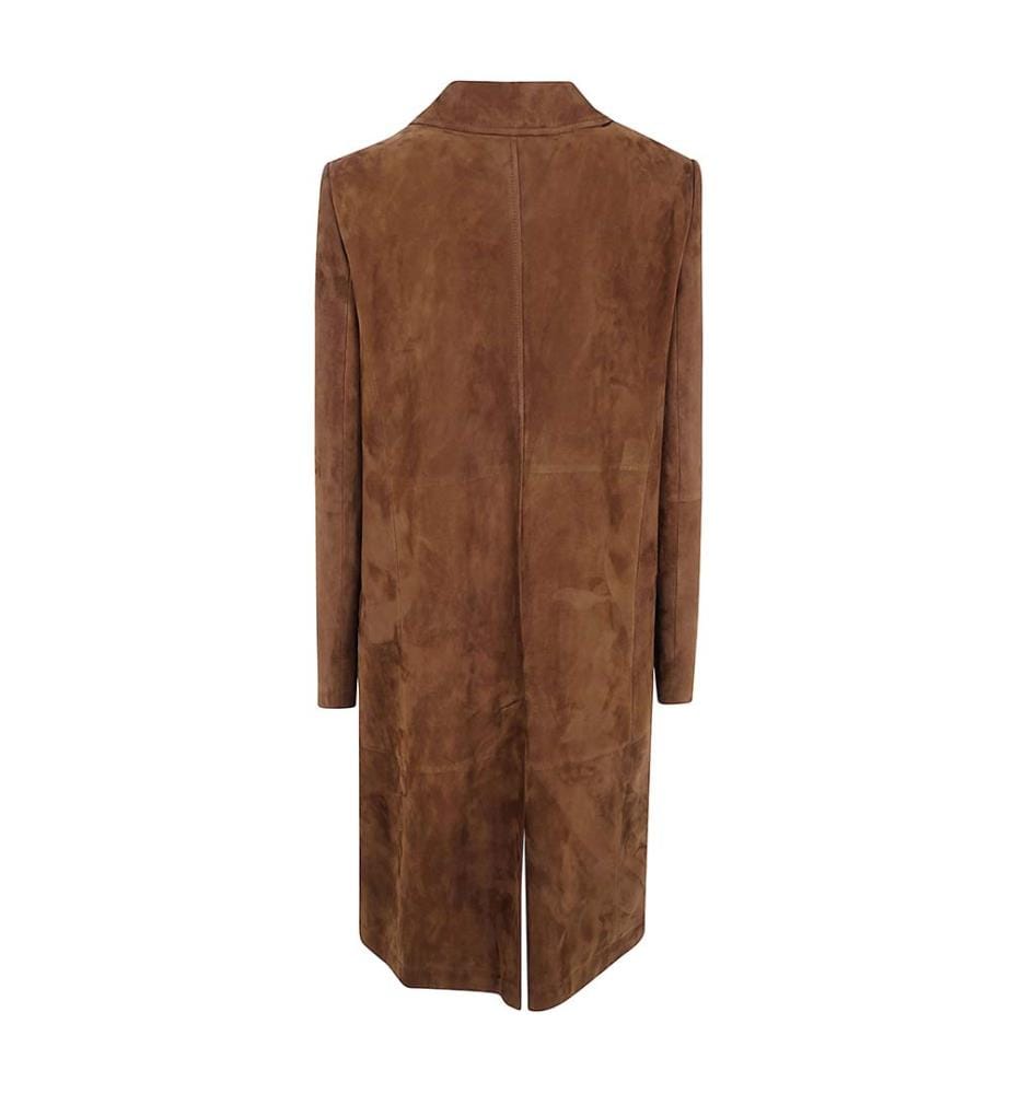 Cappotto Mackintosh in pelle scamosciata di agnello pieno fiore - Marrone terra
