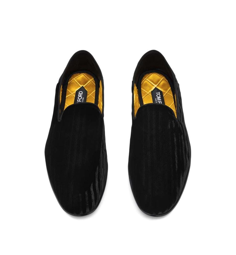 Chaussons Steven en velours rayé - Noir