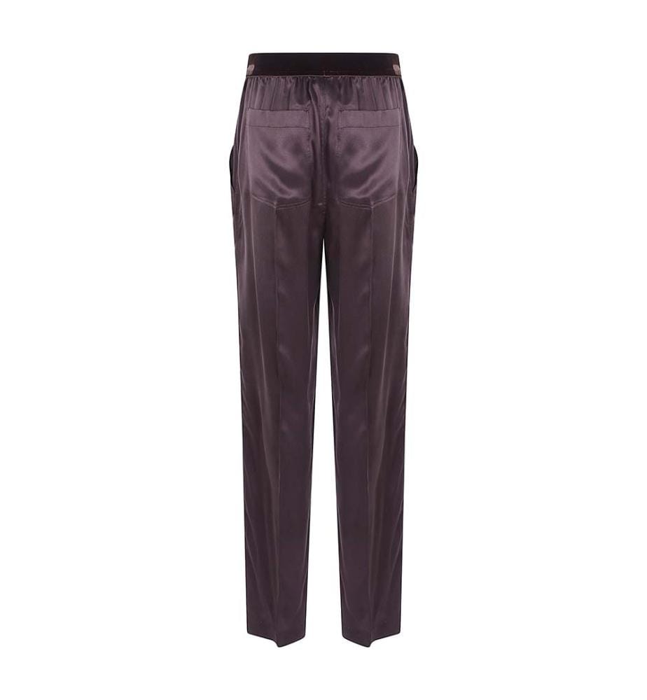 Pyjama-Hose aus Seidensatin mit Pfirsich-Haptik – Espresso