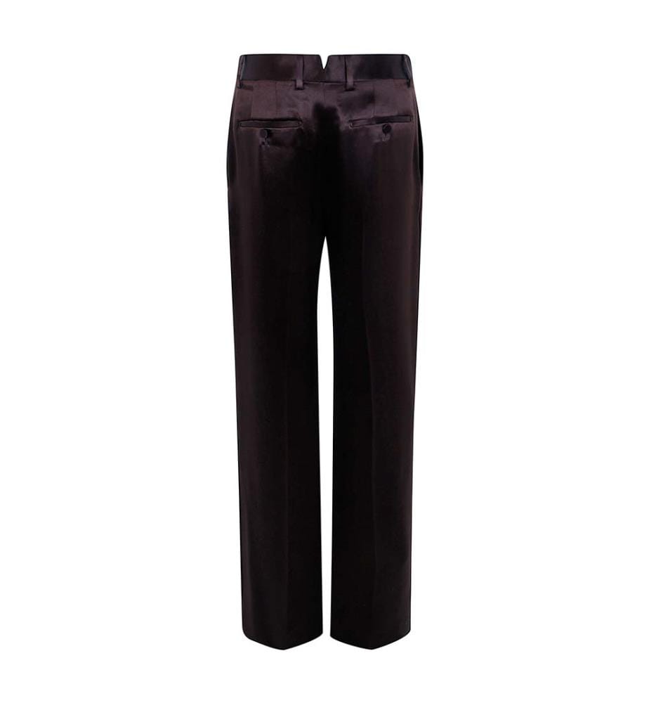 Pantaloni sartoriali in raso di seta a gamba larga - Cioccolato