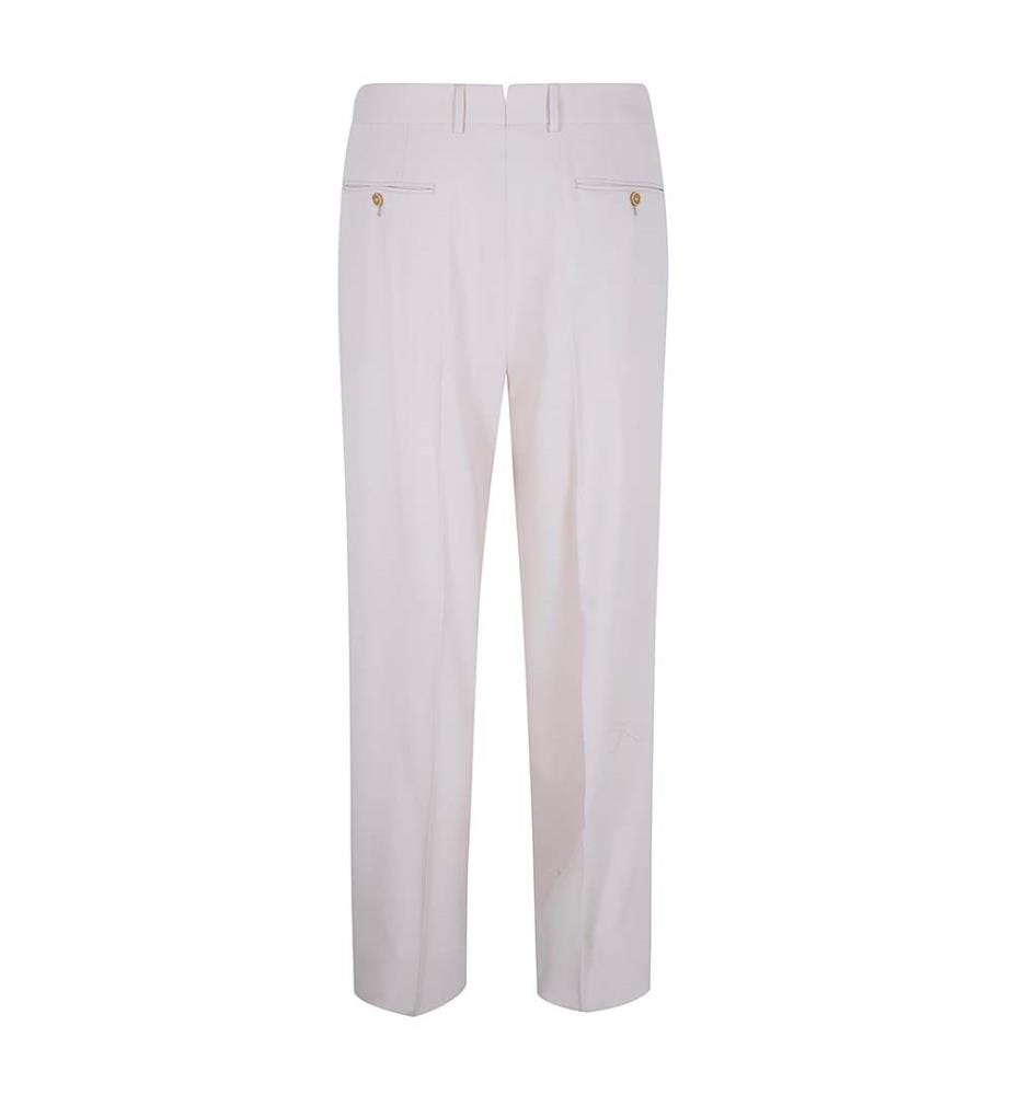 Pantaloni in lana, cashmere e seta con trama a righe e doppia piega - Avorio