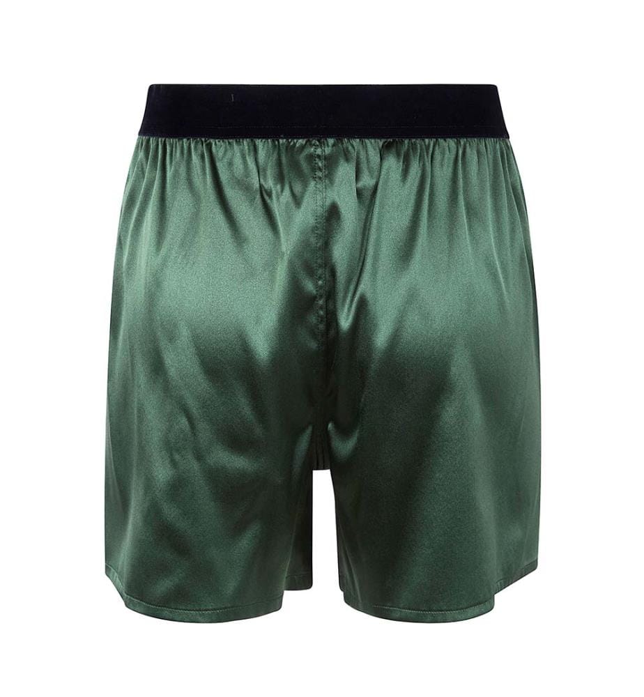 Pantaloncini da pigiama in raso di seta elasticizzato - Verde muschio