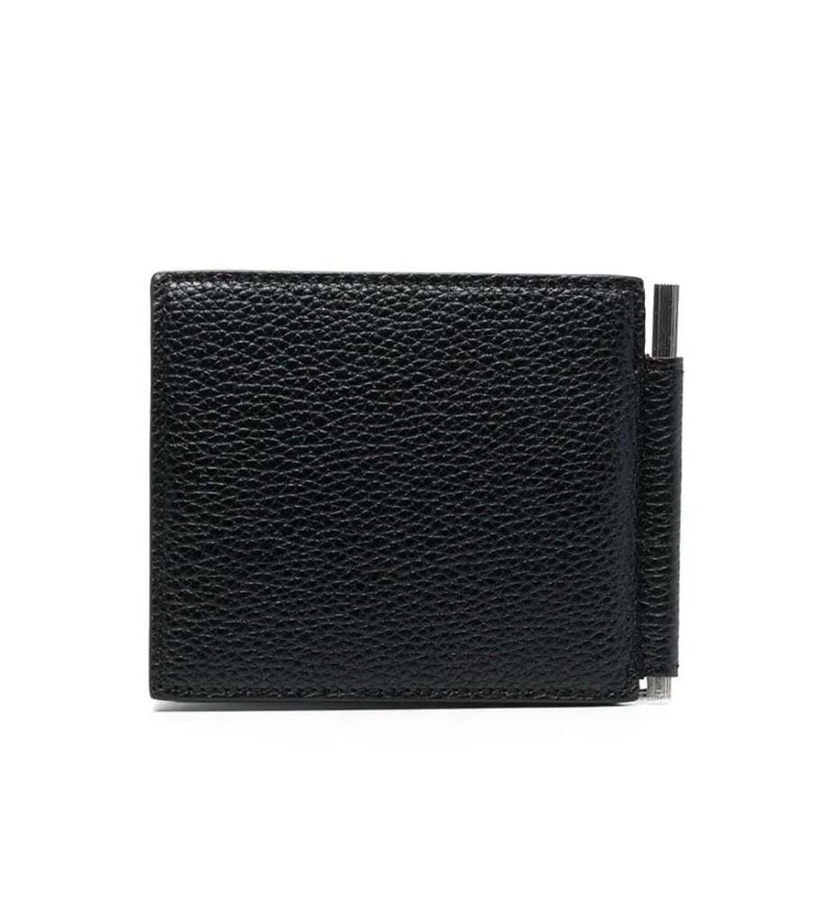 Portefeuille avec pince à billets en cuir grainé  - Noir