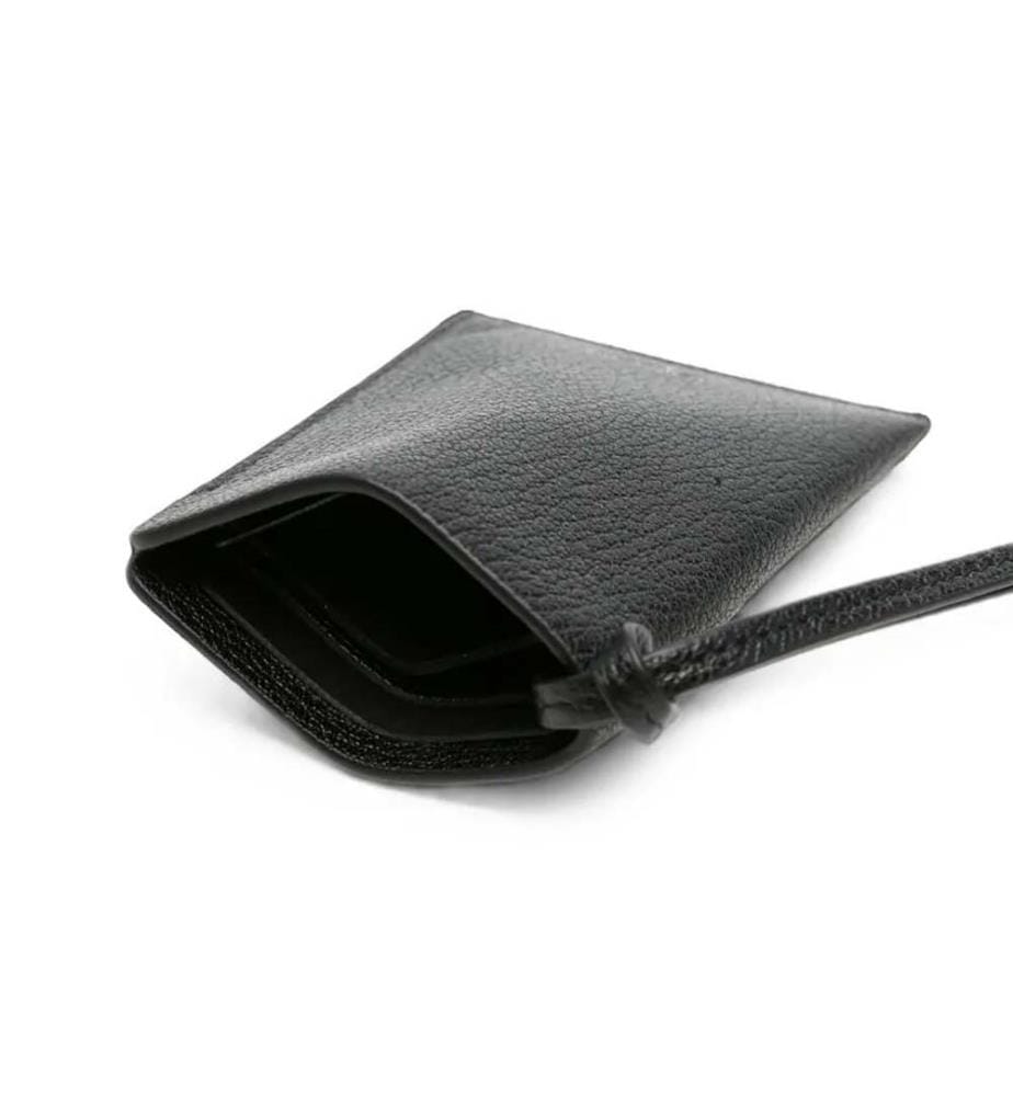 Portacarte con cinturino in pelle di capra lucida - Nero
