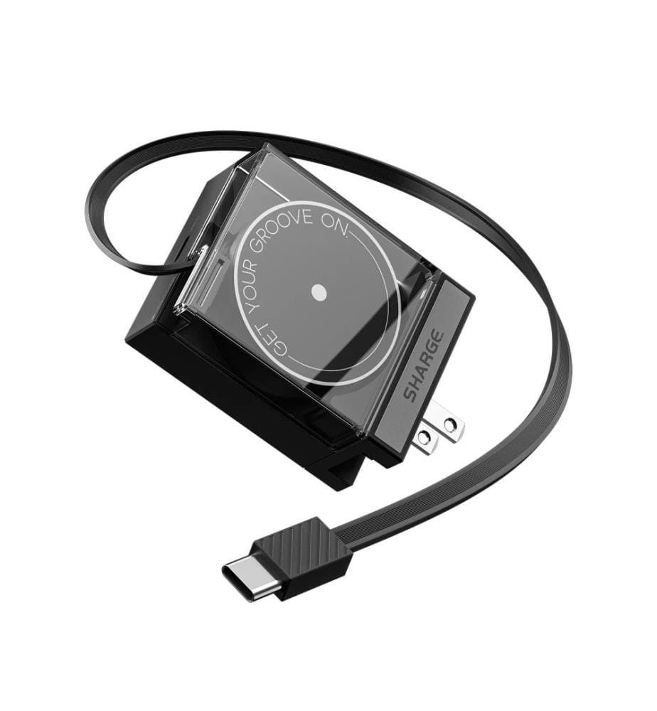 Kompakter USB-C-Lader mit 65W Leistung und einziehbarem Kabel Schwarz