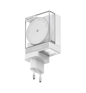 Kompakter USB-C-Lader mit 65W Leistung und einziehbarem Kabel Weiss