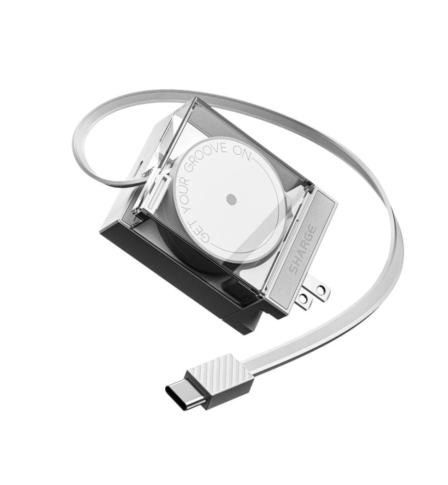 Kompakter USB-C-Lader mit 65W Leistung und einziehbarem Kabel Weiss