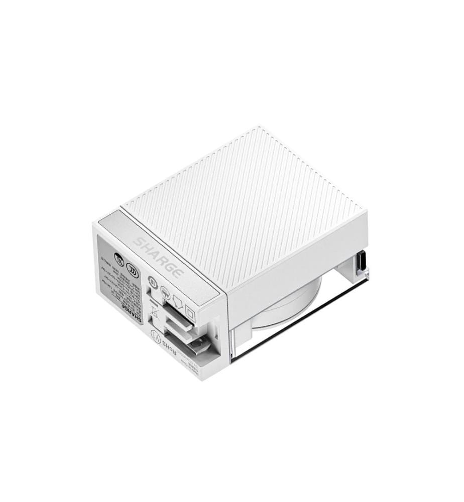 Kompakter USB-C-Lader mit 65W Leistung und einziehbarem Kabel Weiss