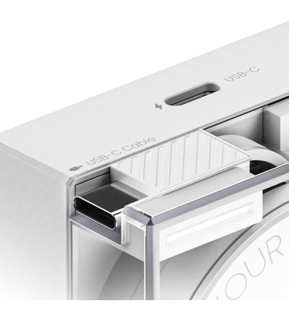 Kompakter USB-C-Lader mit 65W Leistung und einziehbarem Kabel Weiss