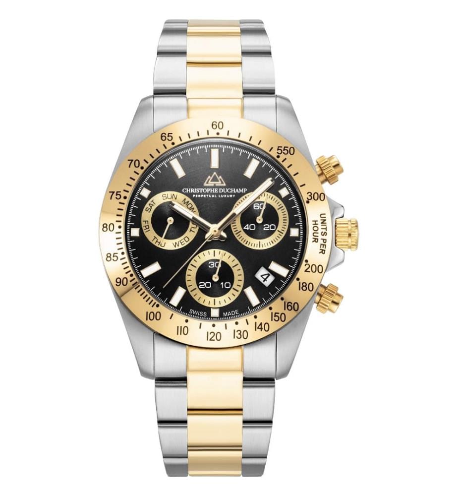 Grand Mont Ceramic Chrono Quartz Watch - Silver, Gold, and Black - 42 mm