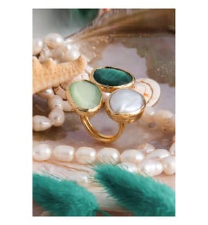 Ring mit Perlen und Katzenaugen – Weiss und Grün