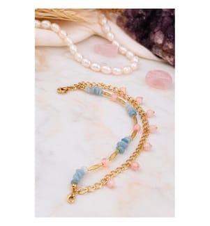 Fusskette aus Rosenquarz und Aquamarin - Rosa und Blau