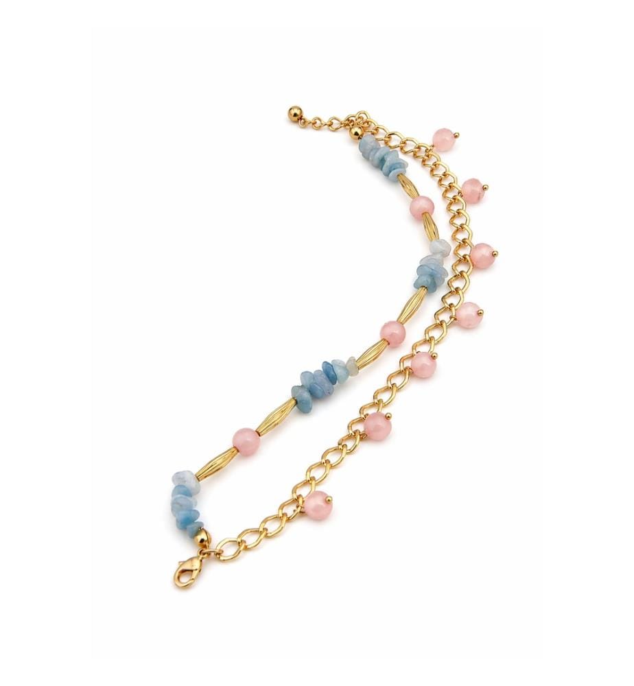 Fusskette aus Rosenquarz und Aquamarin - Rosa und Blau