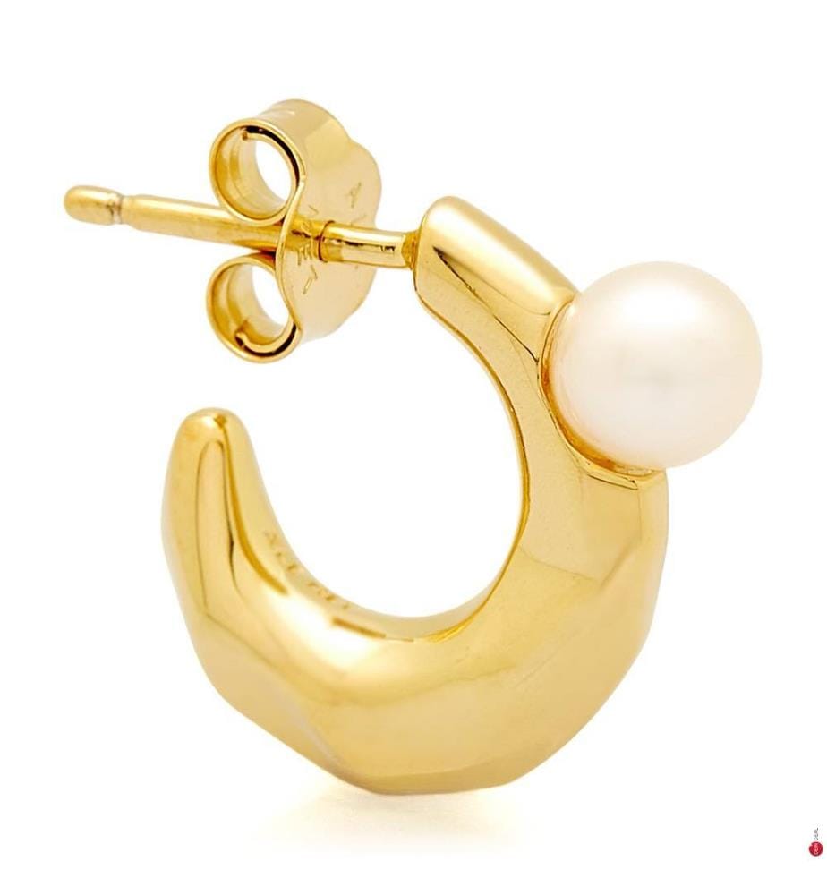 Orecchini a cerchio - Placcati in oro 14k con perla d'acqua dolce bianca trattata