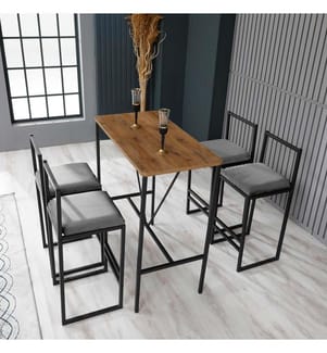 Tisch- und Barhocker-Set – Geräuchert / Nussbaum / Schwarz