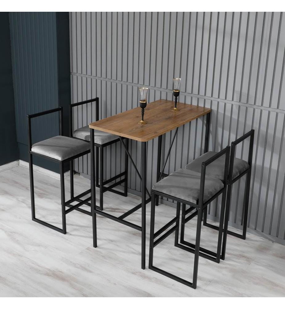 Tisch- und Barhocker-Set – Geräuchert / Nussbaum / Schwarz