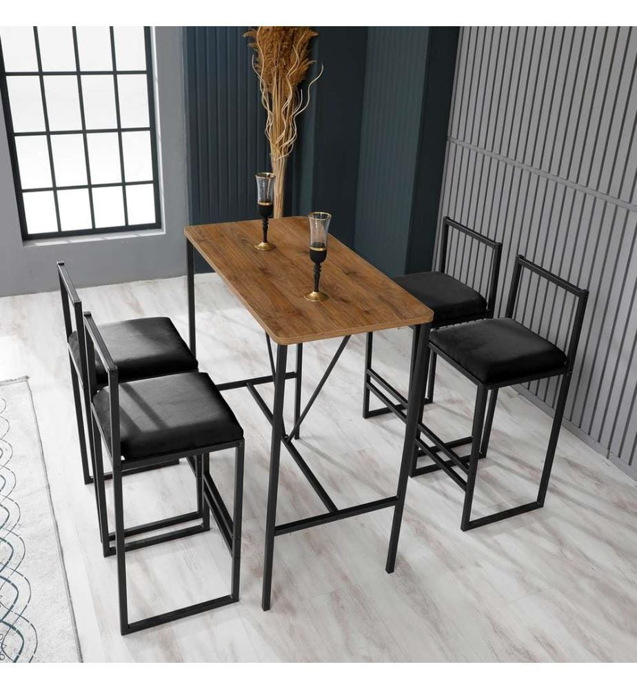 Tisch- und Barhocker-Set – Nussbaum / Schwarz