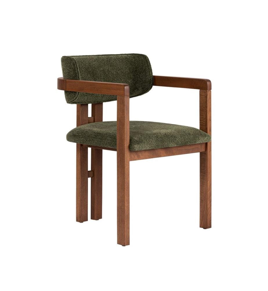 7-teiliges Esszimmer-Set – Travertin / Nussbaum / Grün