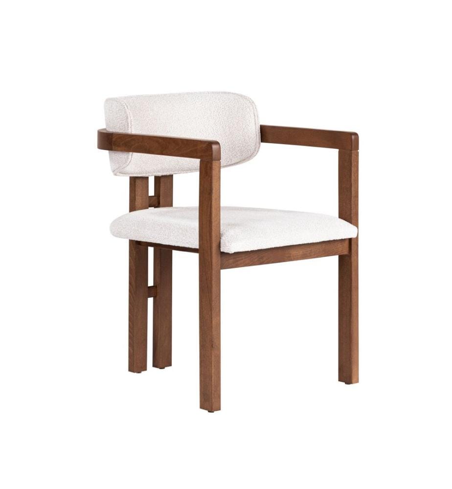 5-teiliges Esszimmer-Set – Travertin / Nussbaum / Weiss