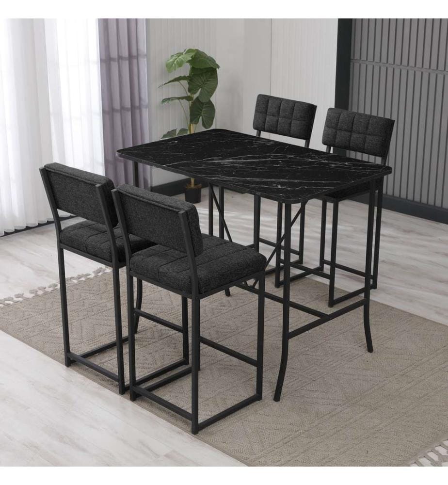 Tisch- und Barhocker-Set – Anthrazit / Schwarz