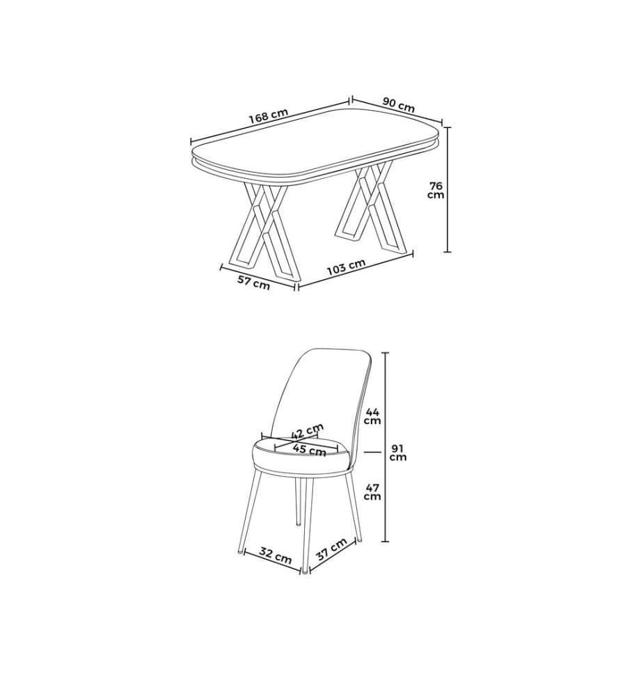 7-teiliges Esszimmer-Set – Weiss / Gold / Cappuccino